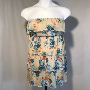 Rue21 Strapless Blouse -Cream w/floral pattern Sm